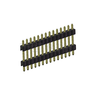 Pitch 2.54mm 180° 单排 DIP 雙塑排针 （3/11/3）L=17MM 1X14Pin PA6T，94V-0 黑色 Brass 镀全金G/F
