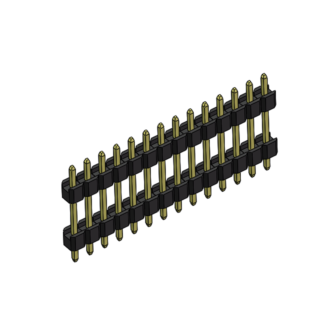 Pitch 2.54mm 180° 单排 DIP 雙塑排针 （3/11/3）L=17MM 1X14Pin PA6T，94V-0 黑色 Brass 镀全金G/F