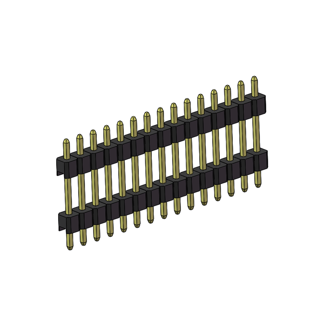 Pitch 2.54mm 180° 单排 DIP 雙塑排针 （3/11/3）L=17MM 1X15Pin PA6T，94V-0 黑色 Brass 镀全金G/F