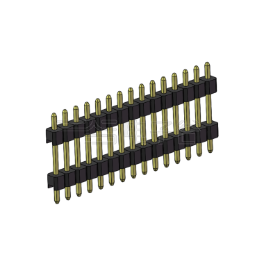 Pitch 2.54mm 180° 单排 DIP 雙塑排针 （3/11/3）L=17MM 1X15Pin PA6T，94V-0 黑色 Brass 镀全金G/F