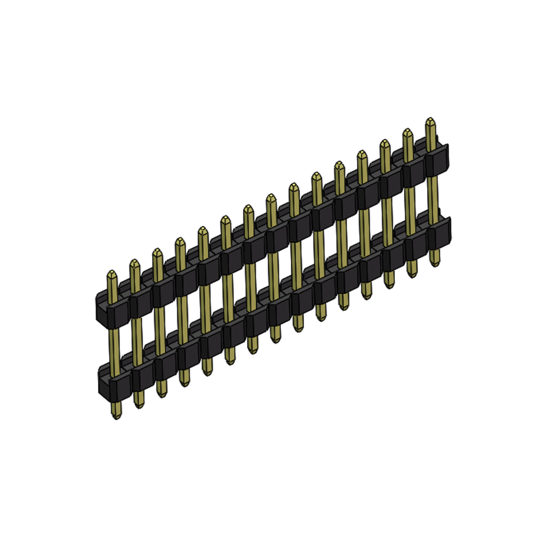 Pitch 2.54mm 180° 单排 DIP 雙塑排针 （3/11/3）L=17MM 1X15Pin PA6T，94V-0 黑色 Brass 镀全金G/F