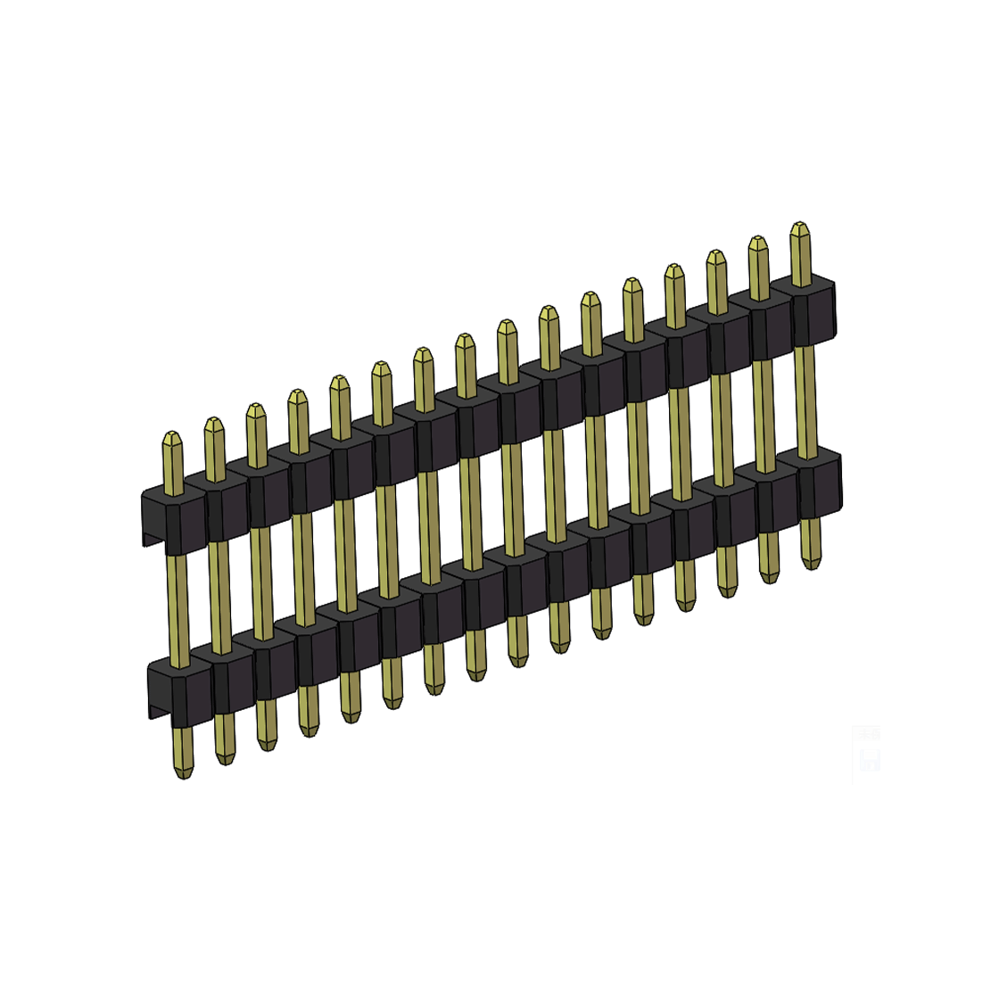 Pitch 2.54mm 180° 单排 DIP 雙塑排针 （3/11/3）L=17MM 1X16Pin PA6T，94V-0 黑色 Brass 镀全金G/F