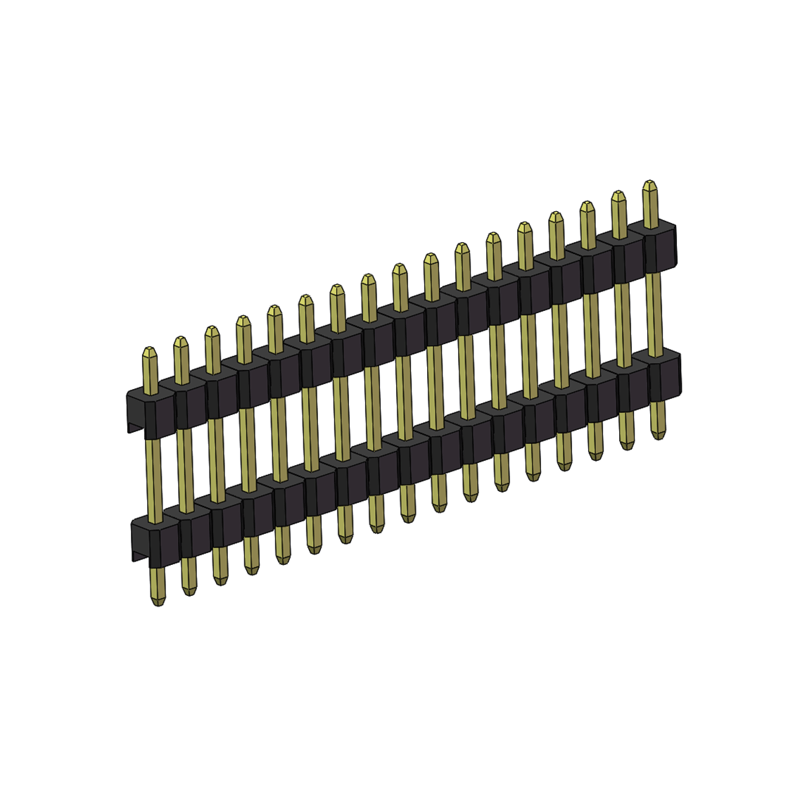 Pitch 2.54mm 180° 单排 DIP 雙塑排针 （3/11/3）L=17MM 1X17Pin PA6T，94V-0 黑色 Brass 镀全金G/F