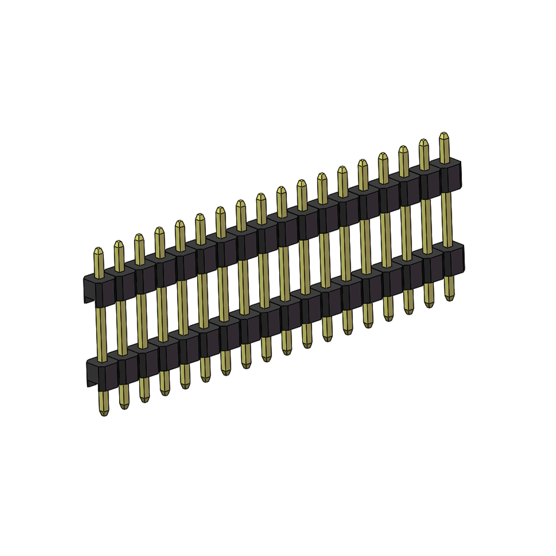 Pitch 2.54mm 180° 单排 DIP 雙塑排针 （3/11/3）L=17MM 1X18Pin PA6T，94V-0 黑色 Brass 镀全金G/F