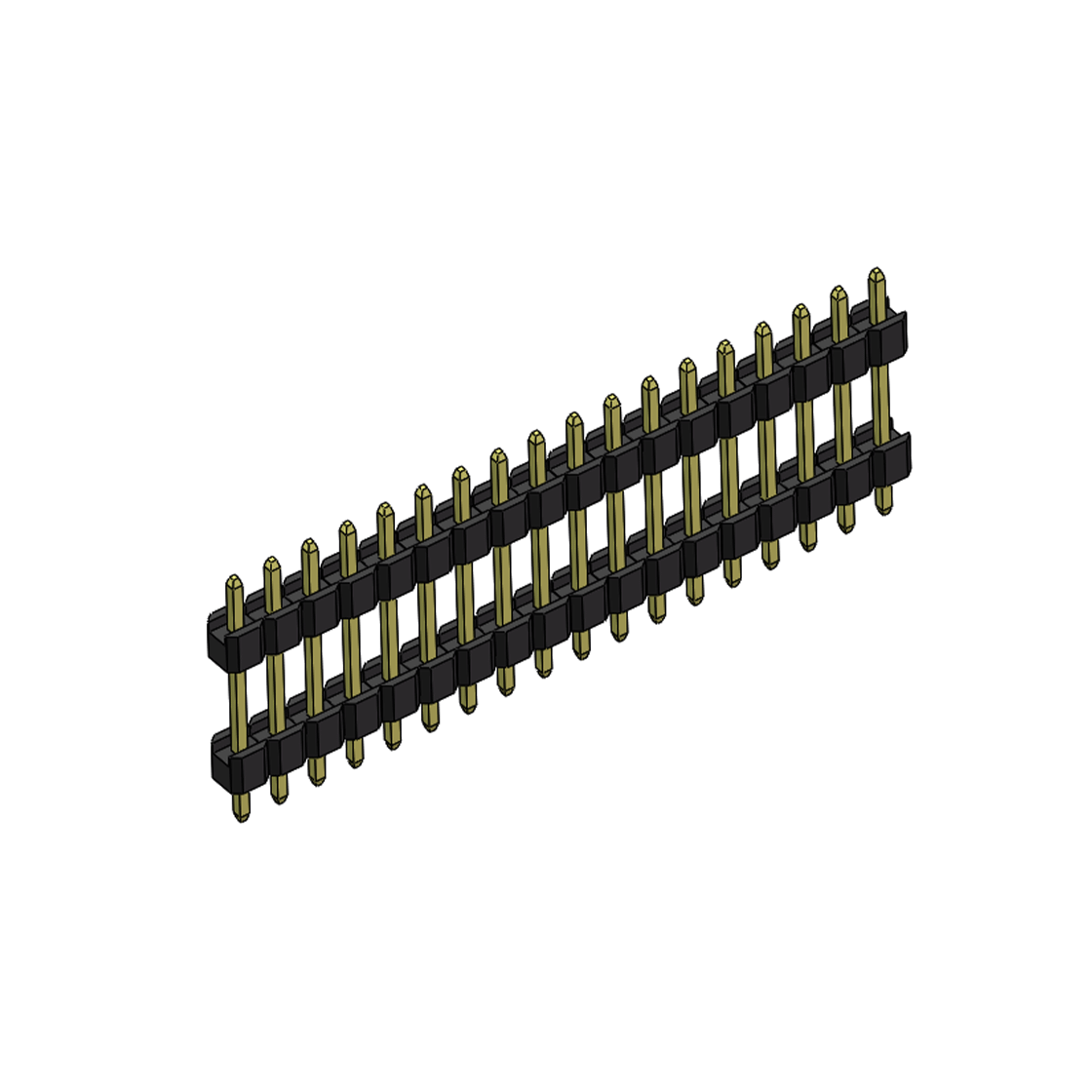Pitch 2.54mm 180° 单排 DIP 雙塑排针 （3/11/3）L=17MM 1X18Pin PA6T，94V-0 黑色 Brass 镀全金G/F