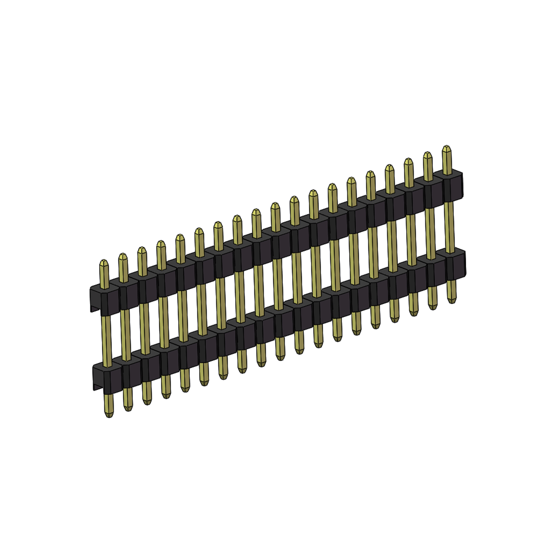 Pitch 2.54mm 180° 单排 DIP 雙塑排针 （3/11/3）L=17MM 1X19Pin PA6T，94V-0 黑色 Brass 镀全金G/F