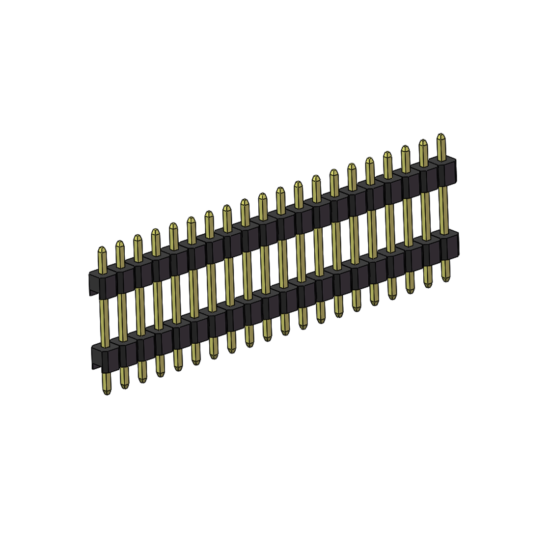 Pitch 2.54mm 180° 单排 DIP 雙塑排针 （3/11/3）L=17MM 1X20Pin PA6T，94V-0 黑色 Brass 镀全金G/F