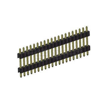 Pitch 2.54mm 180° 单排 DIP 雙塑排针 （3/11/3）L=17MM 1X20Pin PA6T，94V-0 黑色 Brass 镀全金G/F