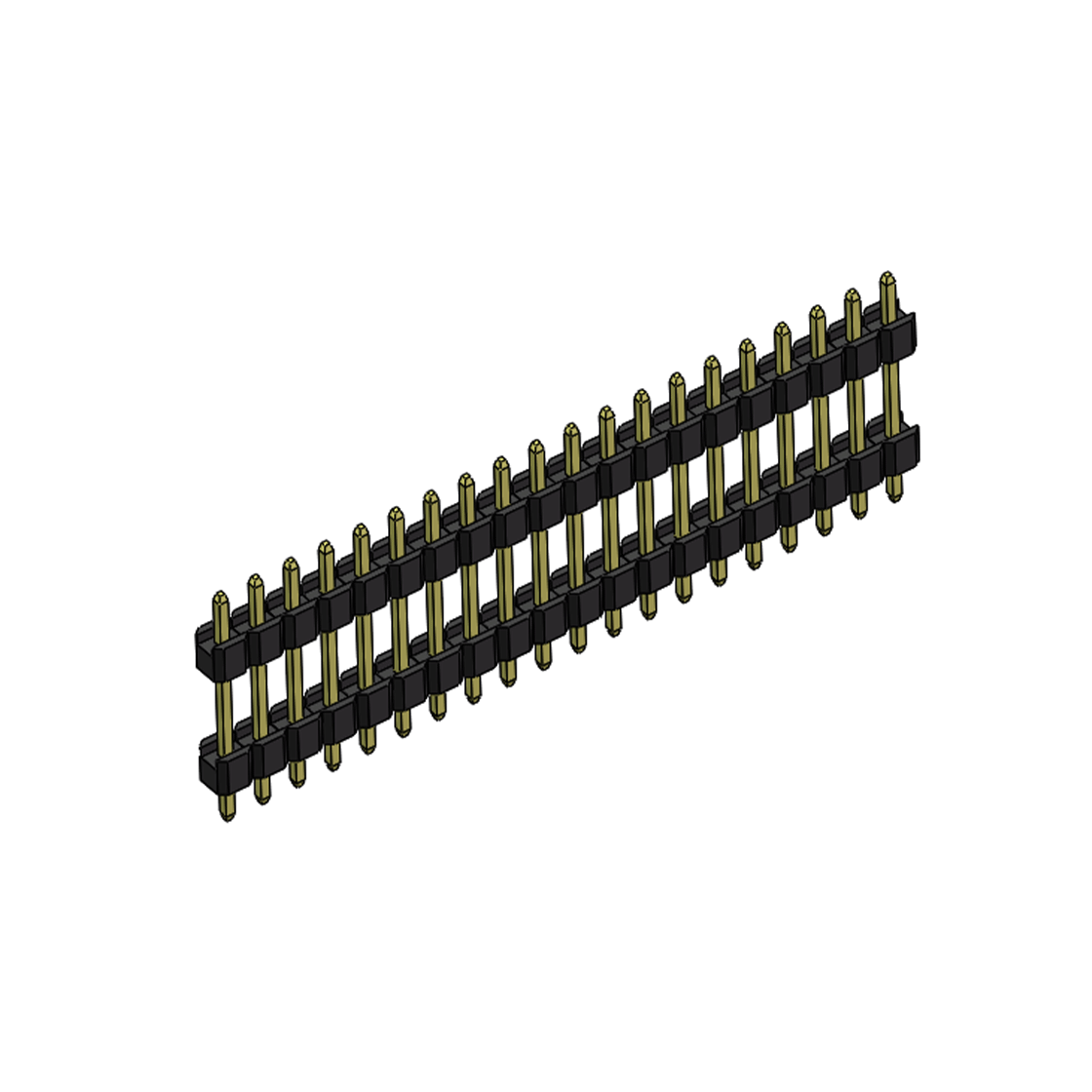 Pitch 2.54mm 180° 单排 DIP 雙塑排针 （3/11/3）L=17MM 1X20Pin PA6T，94V-0 黑色 Brass 镀全金G/F