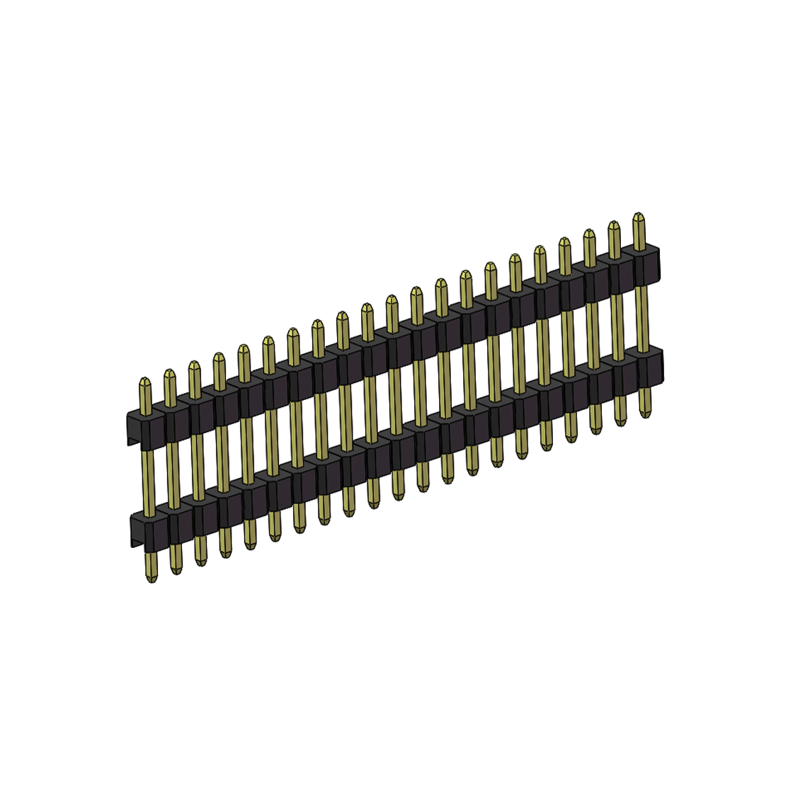 Pitch 2.54mm 180° 单排 DIP 雙塑排针 （3/11/3）L=17MM 1X21Pin PA6T，94V-0 黑色 Brass 镀全金G/F