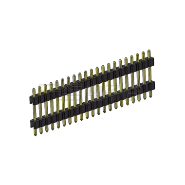Pitch 2.54mm 180° 单排 DIP 雙塑排针 （3/11/3）L=17MM 1X21Pin PA6T，94V-0 黑色 Brass 镀全金G/F