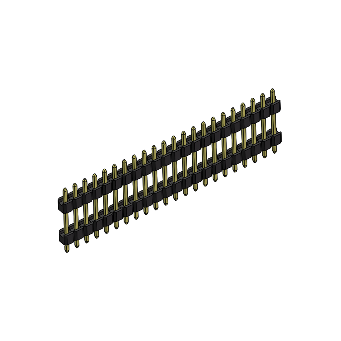 Pitch 2.54mm 180° 单排 DIP 雙塑排针 （3/11/3）L=17MM 1X22Pin PA6T，94V-0 黑色 Brass 镀全金G/F