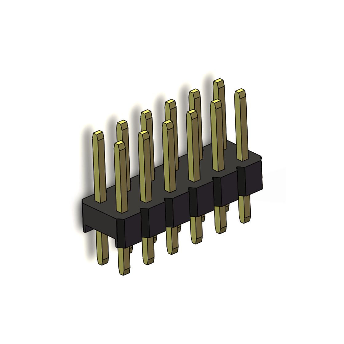 Pitch 2.54mm 180° 双排 DIP 单塑排针 L=11.5MM PC 3.0 2X06Pin 黑色 Brass 镀全金G/F