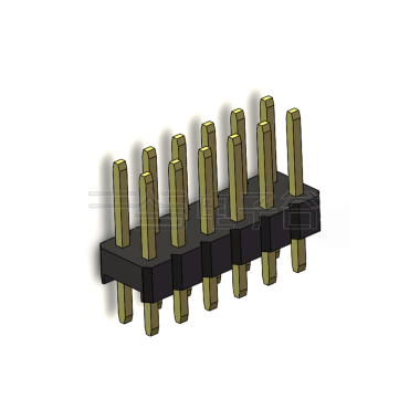 Pitch 2.54mm 180° 双排 DIP 单塑排针 L=11.5MM PC 3.0 2X06Pin 黑色 Brass 镀全金G/F