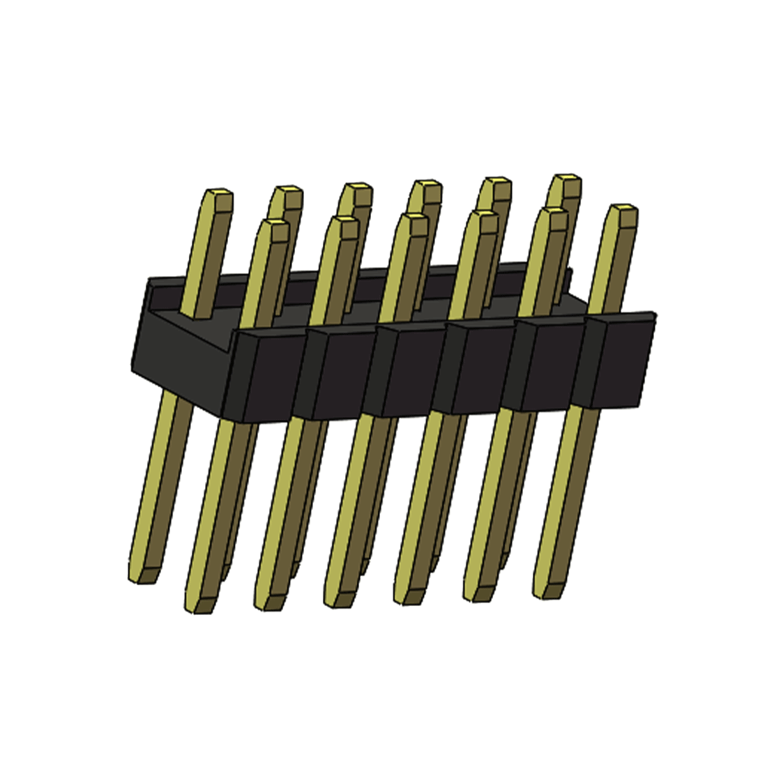 Pitch 2.54mm 180° 双排 DIP 单塑排针 L=11.5MM PC 3.0 2X06Pin 黑色 Brass 镀全金G/F