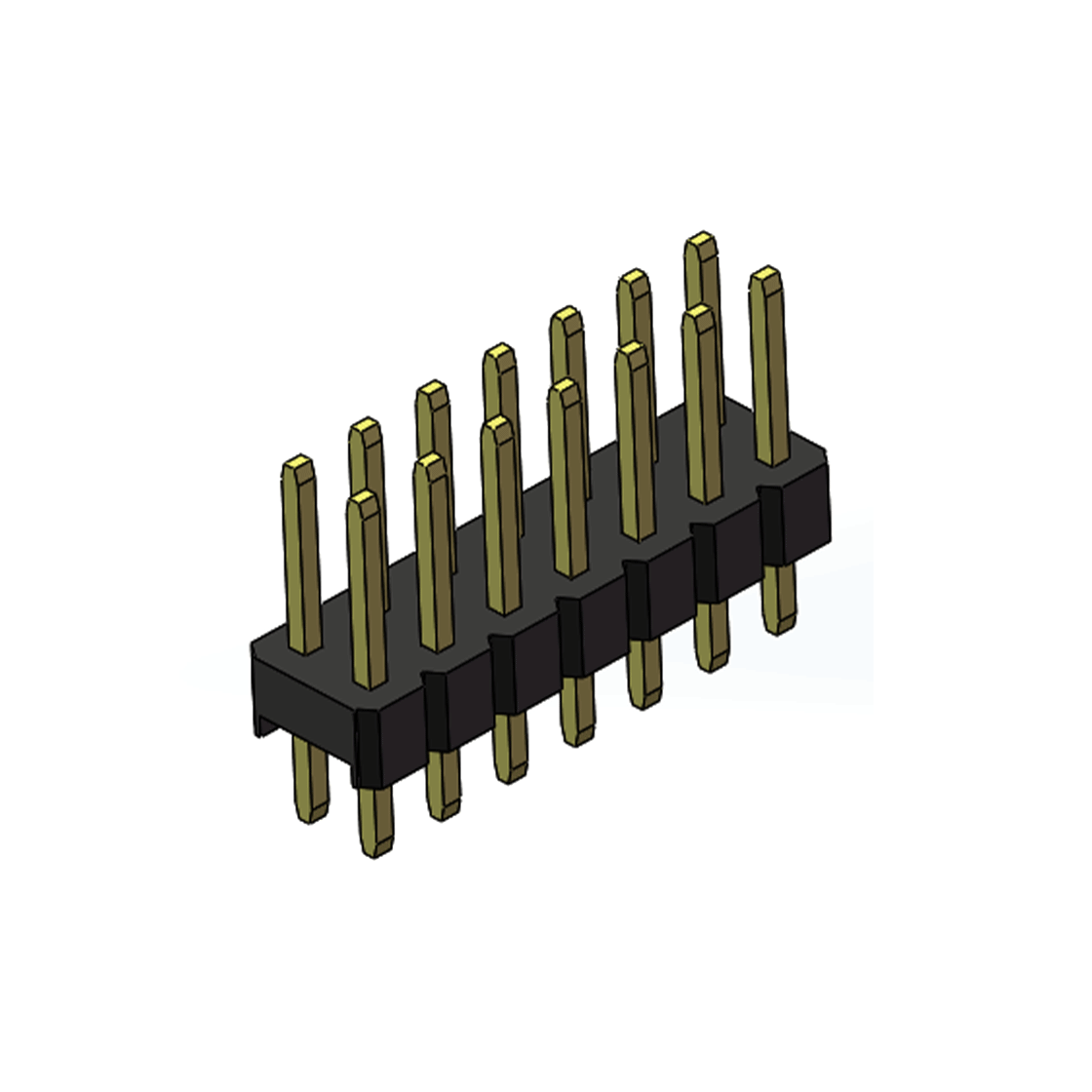 Pitch 2.54mm 180° 双排 DIP 单塑排针 L=11.5MM PC 3.0 2X07Pin 黑色 Brass 镀全金G/F