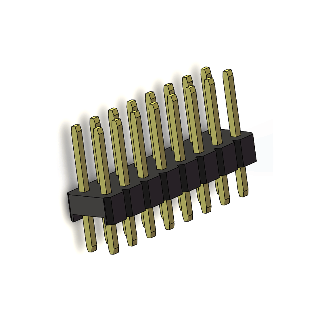 Pitch 2.54mm 180° 双排 DIP 单塑排针 L=11.5MM PC 3.0 2X08Pin 黑色 Brass 镀全金G/F