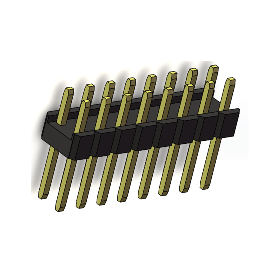 Pitch 2.54mm 180° 双排 DIP 单塑排针 L=11.5MM PC 3.0 2X08Pin 黑色 Brass 镀全金G/F