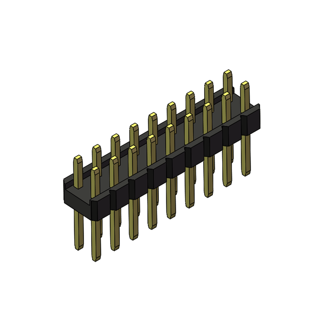 Pitch 2.54mm 180° 双排 DIP 单塑排针 L=11.5MM PC 3.0 2X09Pin 黑色 Brass 镀全金G/F