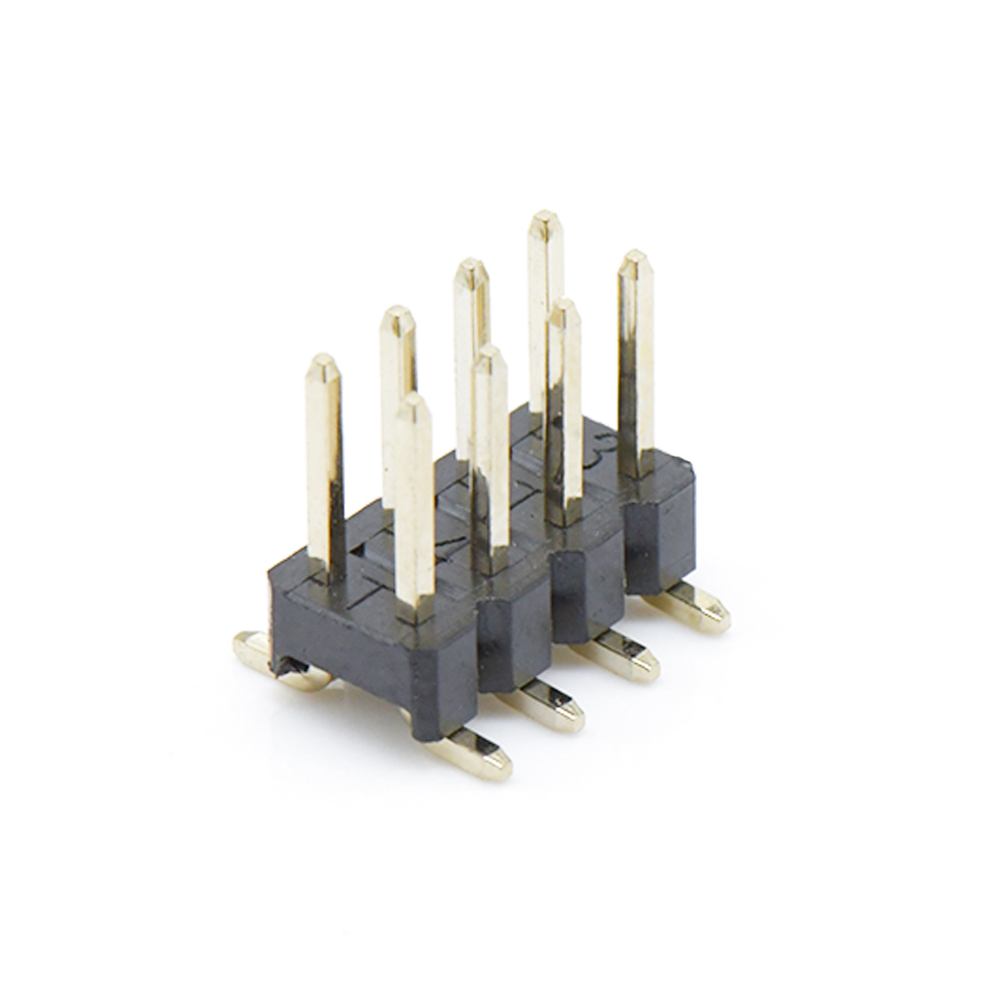 Pitch 2.54mm 180°双排 SMT单塑 排针 2X04Pin 黑色 镀全金G/F