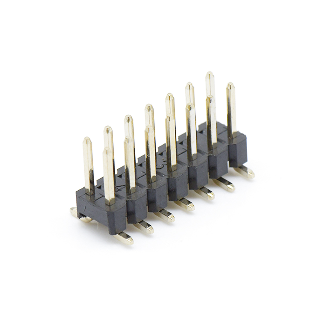 Pitch 2.54mm 180°双排 SMT单塑 排针 2X07Pin 黑色 镀全金G/F