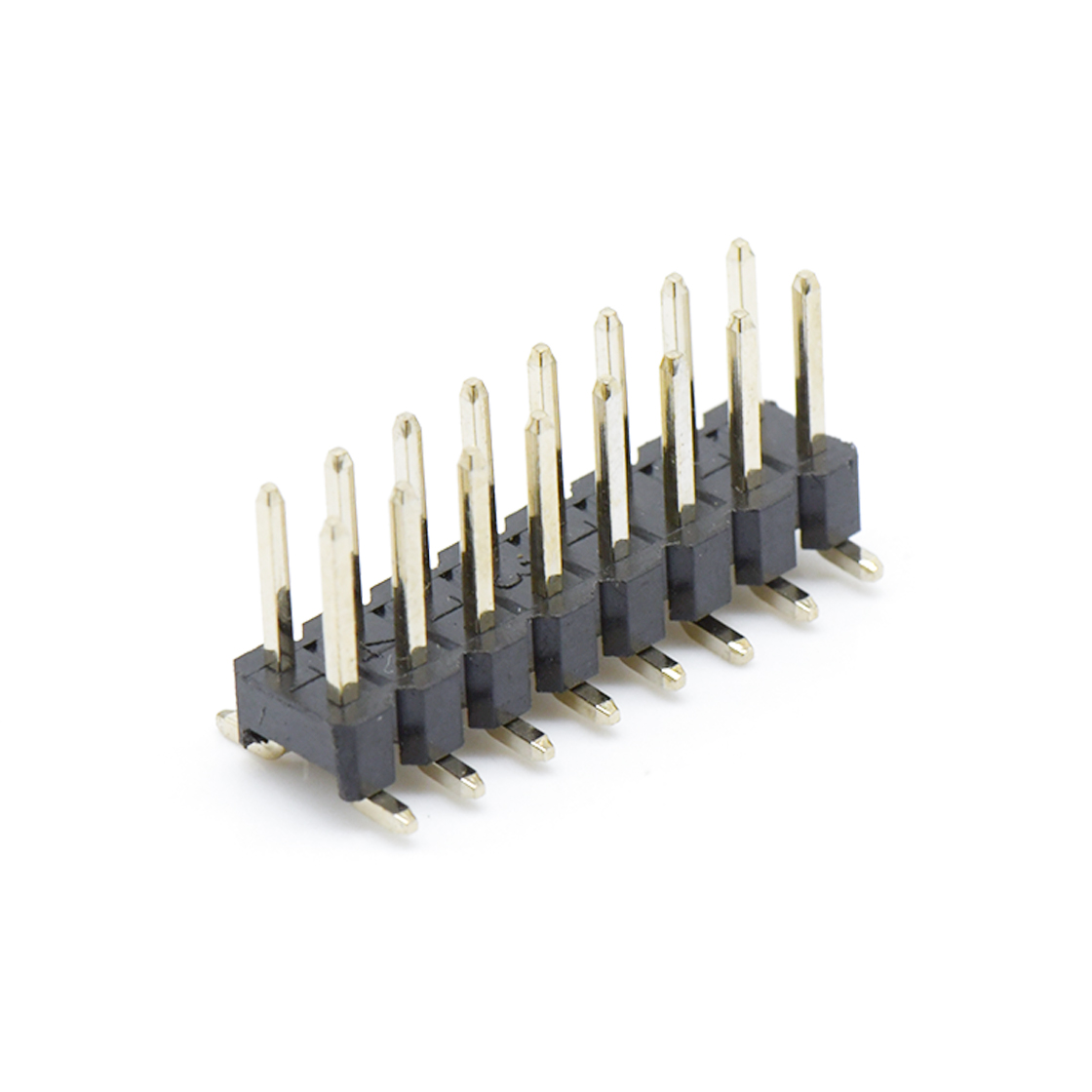 Pitch 2.54mm 180°双排 SMT单塑 排针 2X08Pin 黑色 镀全金G/F