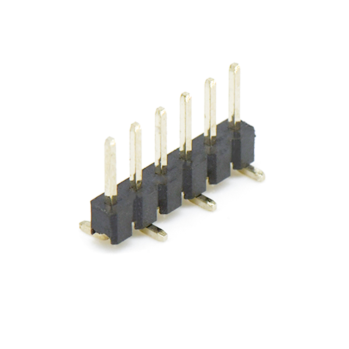 Pitch 2.54mm 180° 单排 单塑排针 1X06Pin 黑色 镀全金G/F