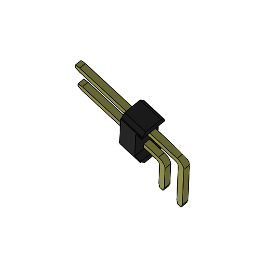 Pitch 2.54mm 90° 双排 DIP 单塑排针 2X01Pin 黑色 PA6T,94V-0 镀全金G/F 无卤