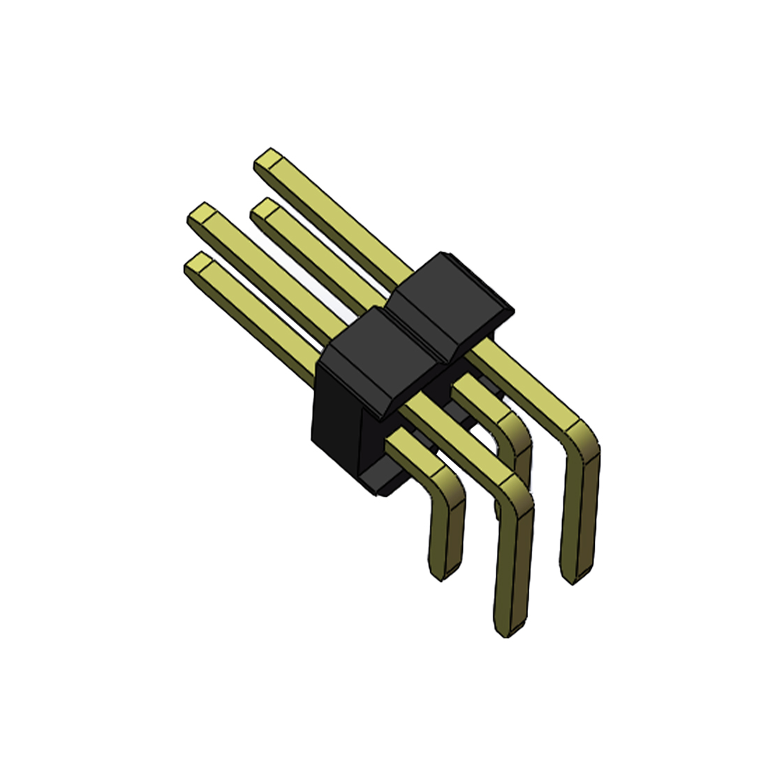Pitch 2.54mm 90° 双排 DIP 单塑排针 2X02Pin 黑色 PA6T,94V-0 镀全金G/F 无卤