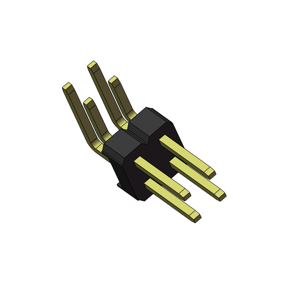 Pitch 2.54mm 90° 双排 DIP 单塑排针 2X02Pin 黑色 PA6T,94V-0 镀全金G/F 无卤