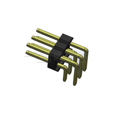 Pitch 2.54mm 90° 双排 DIP 单塑排针 2X03Pin 黑色 PA6T,94V-0 镀全金G/F 无卤