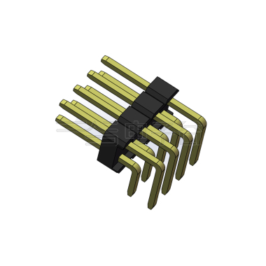 Pitch 2.54mm 90° 双排 DIP 单塑排针 2X04Pin 黑色 PA6T,94V-0 镀全金G/F 无卤