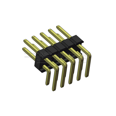 Pitch 2.54mm 90° 双排 DIP 单塑排针 2X05Pin 黑色 PA6T,94V-0 镀全金G/F 无卤