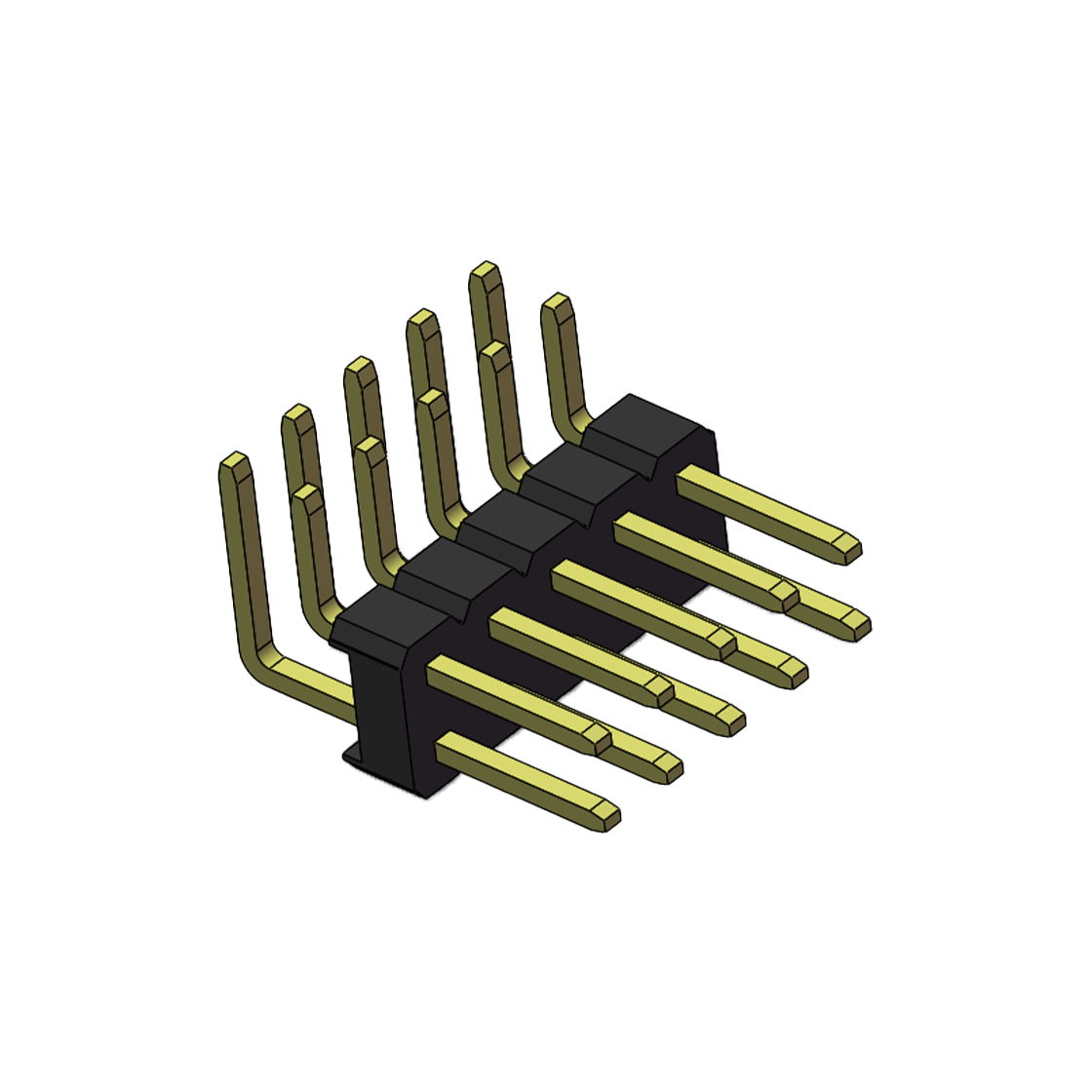 Pitch 2.54mm 90° 双排 DIP 单塑排针 2X05Pin 黑色 PA6T,94V-0 镀全金G/F 无卤