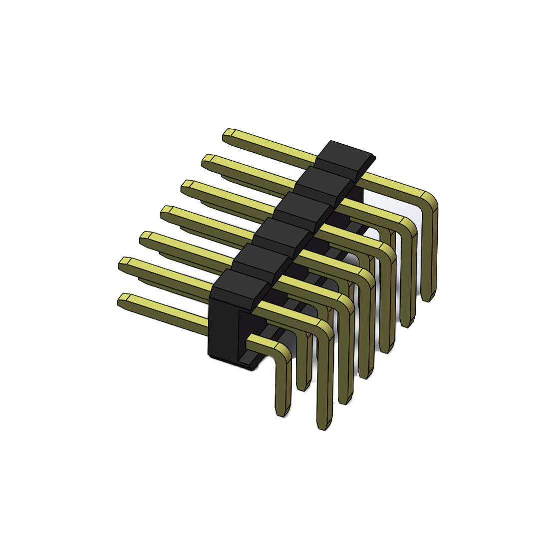 Pitch 2.54mm 90° 双排 DIP 单塑排针 2X06Pin 黑色 PA6T,94V-0 镀全金G/F 无卤