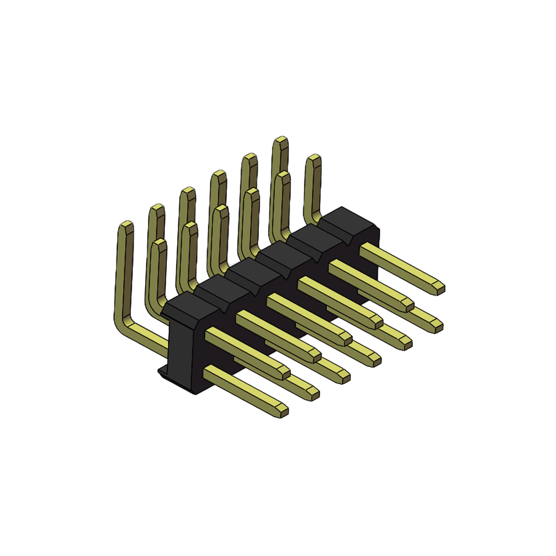 Pitch 2.54mm 90° 双排 DIP 单塑排针 2X06Pin 黑色 PA6T,94V-0 镀全金G/F 无卤