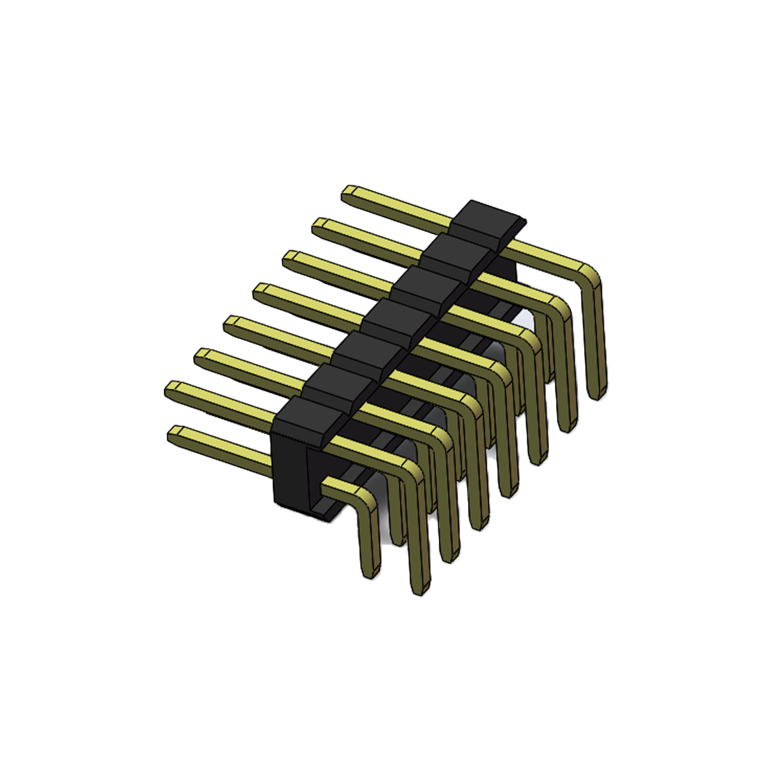 Pitch 2.54mm 90° 双排 DIP 单塑排针 2X07Pin 黑色 PA6T,94V-0 镀全金G/F 无卤