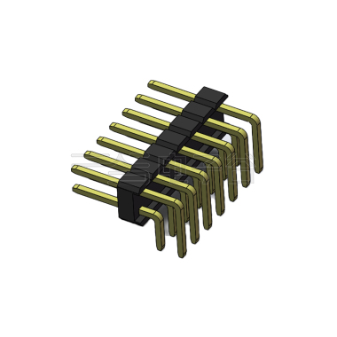 Pitch 2.54mm 90° 双排 DIP 单塑排针 2X07Pin 黑色 PA6T,94V-0 镀全金G/F 无卤