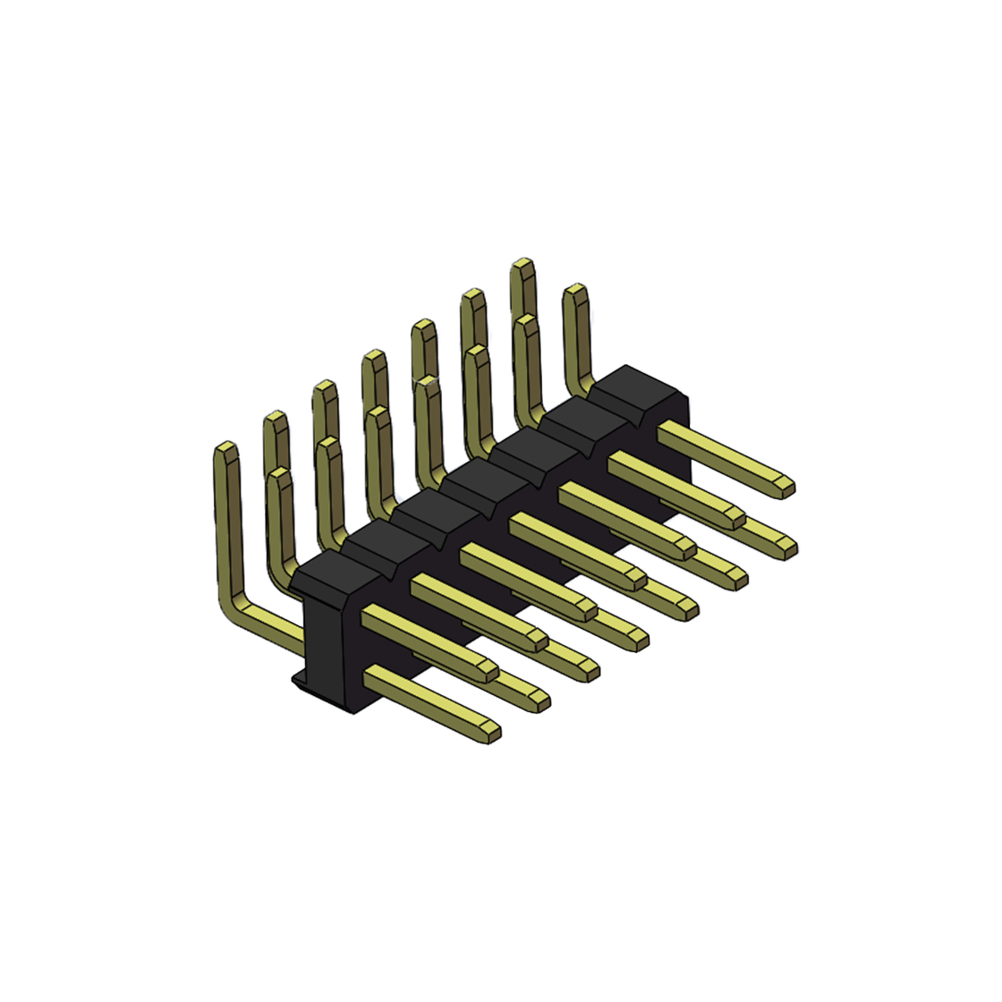 Pitch 2.54mm 90° 双排 DIP 单塑排针 2X07Pin 黑色 PA6T,94V-0 镀全金G/F 无卤