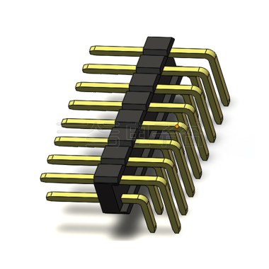 Pitch 2.54mm 90° 双排 DIP 单塑排针 2X08Pin 黑色 PA6T,94V-0 镀全金G/F 无卤