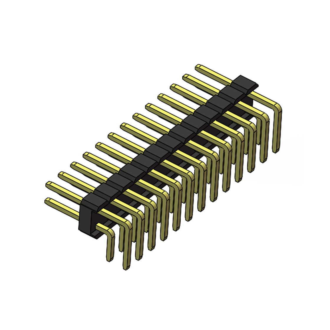 Pitch 2.54mm 90° 双排 DIP 单塑排针 2X13Pin 黑色 PA6T,94V-0 镀全金G/F 无卤