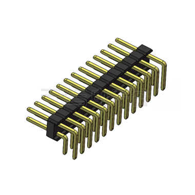 Pitch 2.54mm 90° 双排 DIP 单塑排针 2X13Pin 黑色 PA6T,94V-0 镀全金G/F 无卤