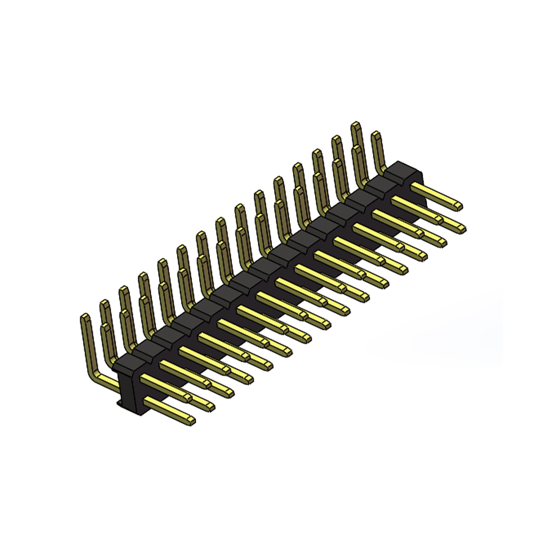 Pitch 2.54mm 90° 双排 DIP 单塑排针 2X15Pin 黑色 PA6T,94V-0 镀全金G/F 无卤