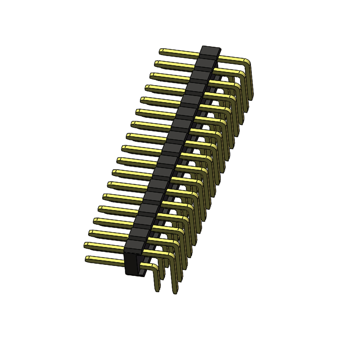 Pitch 2.54mm 90° 双排 DIP 单塑排针 2X17Pin 黑色 PA6T,94V-0 镀全金G/F 无卤