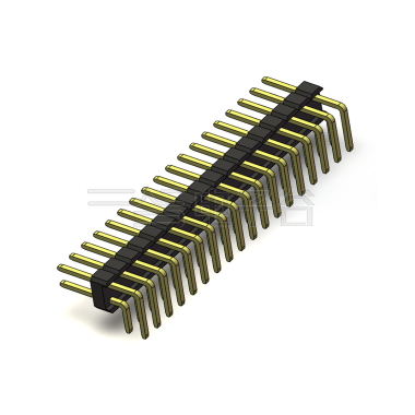Pitch 2.54mm 90° 双排 DIP 单塑排针 2X18Pin 黑色 PA6T,94V-0 镀全金G/F 无卤