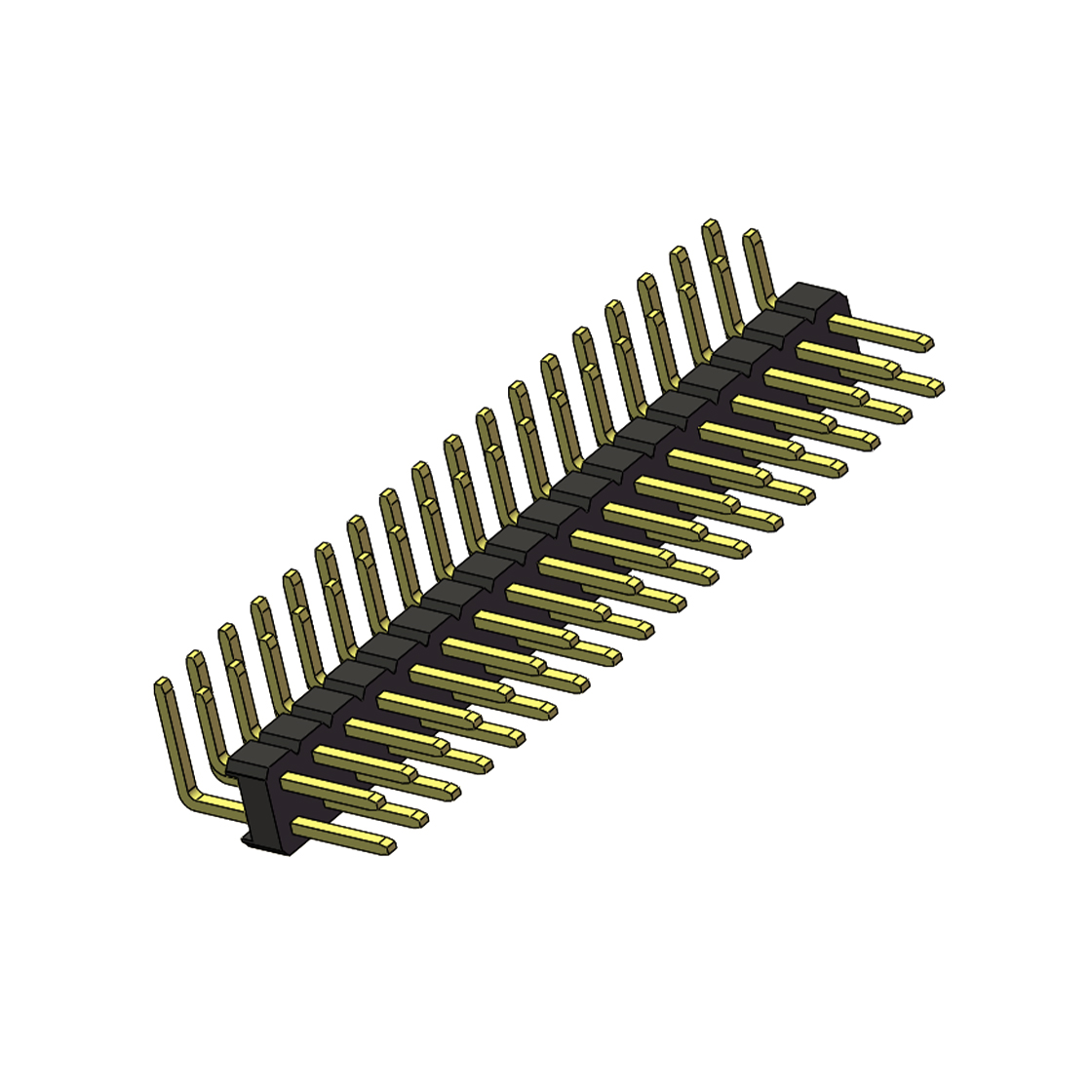 Pitch 2.54mm 90° 双排 DIP 单塑排针 2X18Pin 黑色 PA6T,94V-0 镀全金G/F 无卤