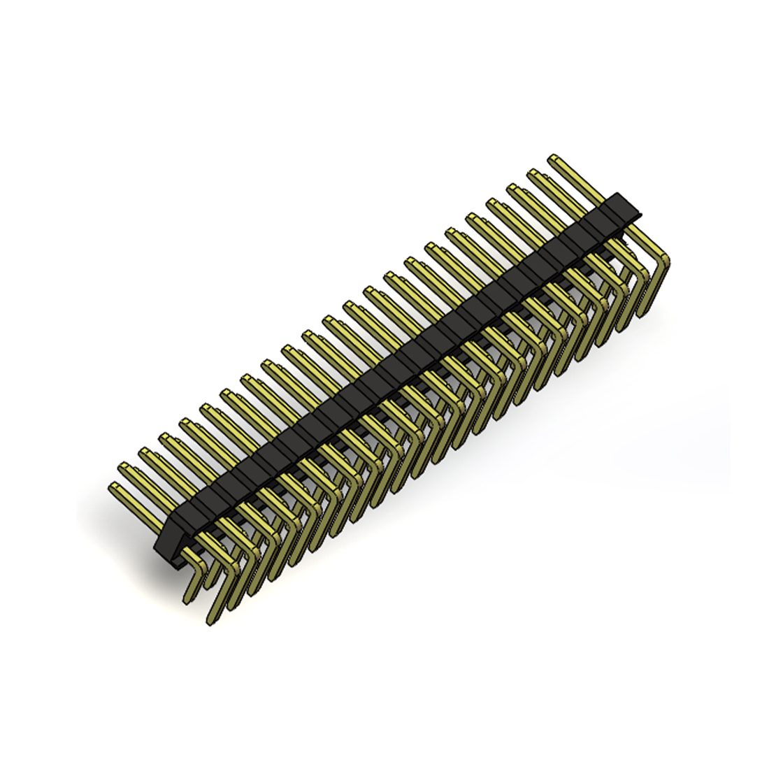 Pitch 2.54mm 90° 双排 DIP 单塑排针 2X22Pin 黑色 PA6T,94V-0 镀全金G/F 无卤