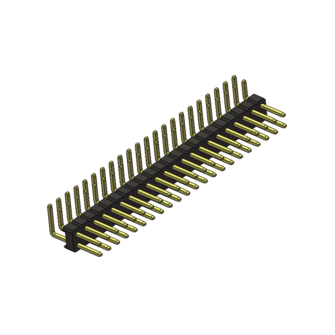 Pitch 2.54mm 90° 双排 DIP 单塑排针 2X22Pin 黑色 PA6T,94V-0 镀全金G/F 无卤