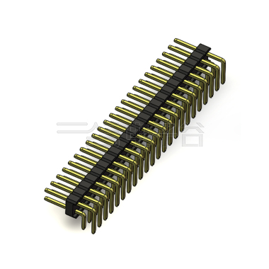 Pitch 2.54mm 90° 双排 DIP 单塑排针 2X23Pin 黑色 PA6T,94V-0 镀全金G/F 无卤