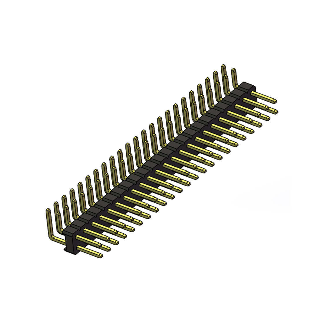 Pitch 2.54mm 90° 双排 DIP 单塑排针 2X23Pin 黑色 PA6T,94V-0 镀全金G/F 无卤